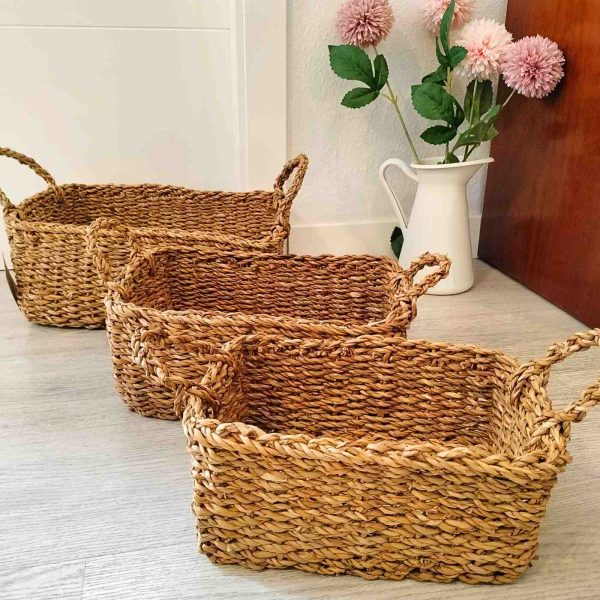 Conjunto cestas mimbre rectangular