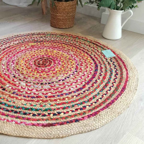 Alfombra redonda yute y algodon natural cuba - Imagen 2