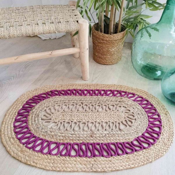 Alfombra yute natural y algodón bao oval - Imagen 4