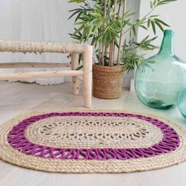 Alfombra yute natural y algodón bao oval