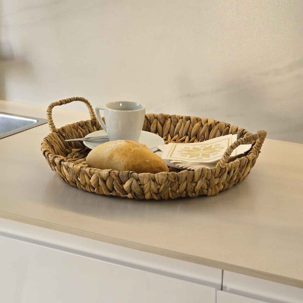 Bandeja redonda con asas fibra natural