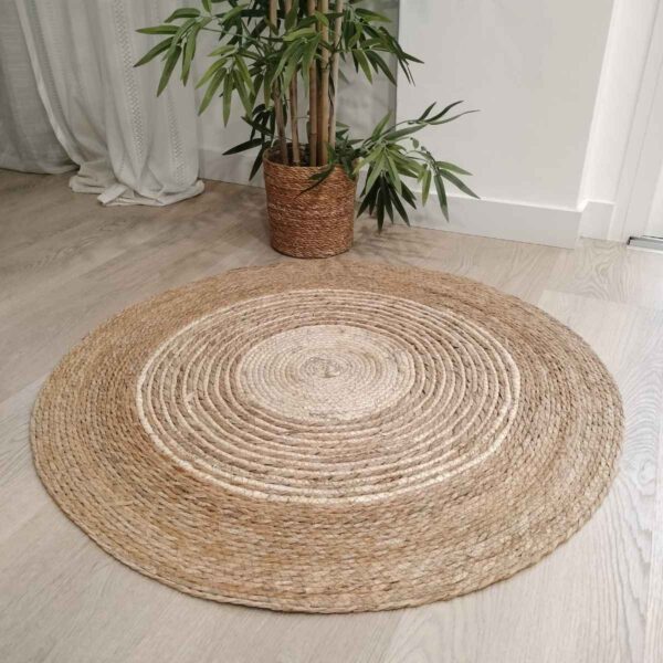 Alfombra Sun de rafia en fibra natural — diseño circular boho‑nórdico