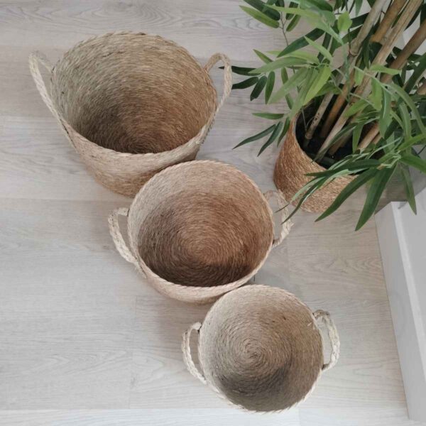 Conjunto de 3 cestas de fibra natural con asas Lupita - Imagen 3