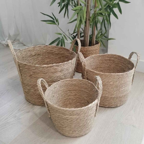 Conjunto de 3 cestas de fibra natural con asas Lupita - Imagen 2