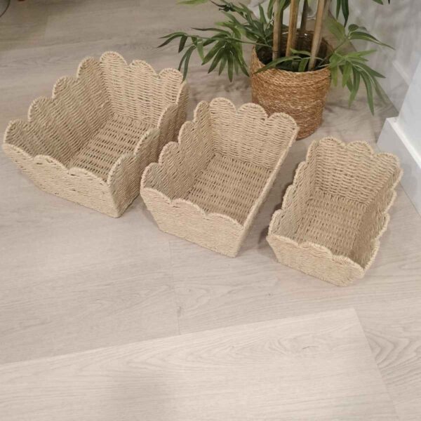 Conjunto de 3 cestas de fibra natural con bordes decorados Eloisa - Imagen 4