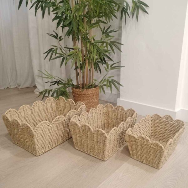 Conjunto de 3 cestas de fibra natural con bordes decorados Eloisa - Imagen 2