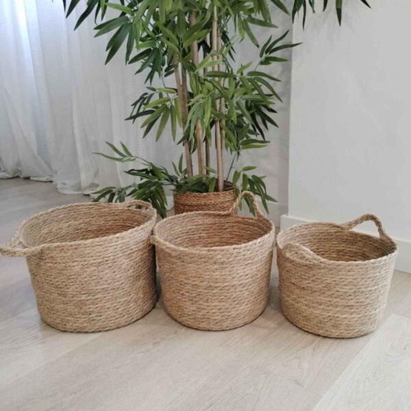 Conjunto de 3 cestas de fibra natural Sevilla — diseño nórdico y esencia natural