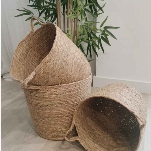 Conjunto de 3 cestas grandes de fibra natural Sevilla — estilo nórdico y elegancia artesanal - Imagen 2
